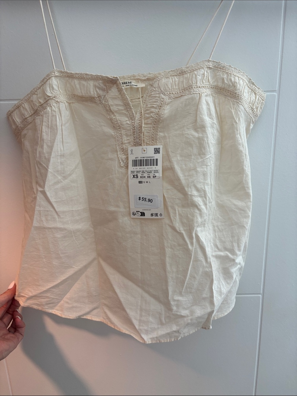 Zara Cream Lace-Trim Spaghetti Strap Top